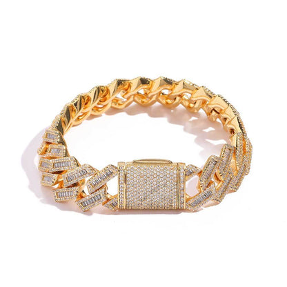 Raised Prong Baguette Bracelet 18MM Gold