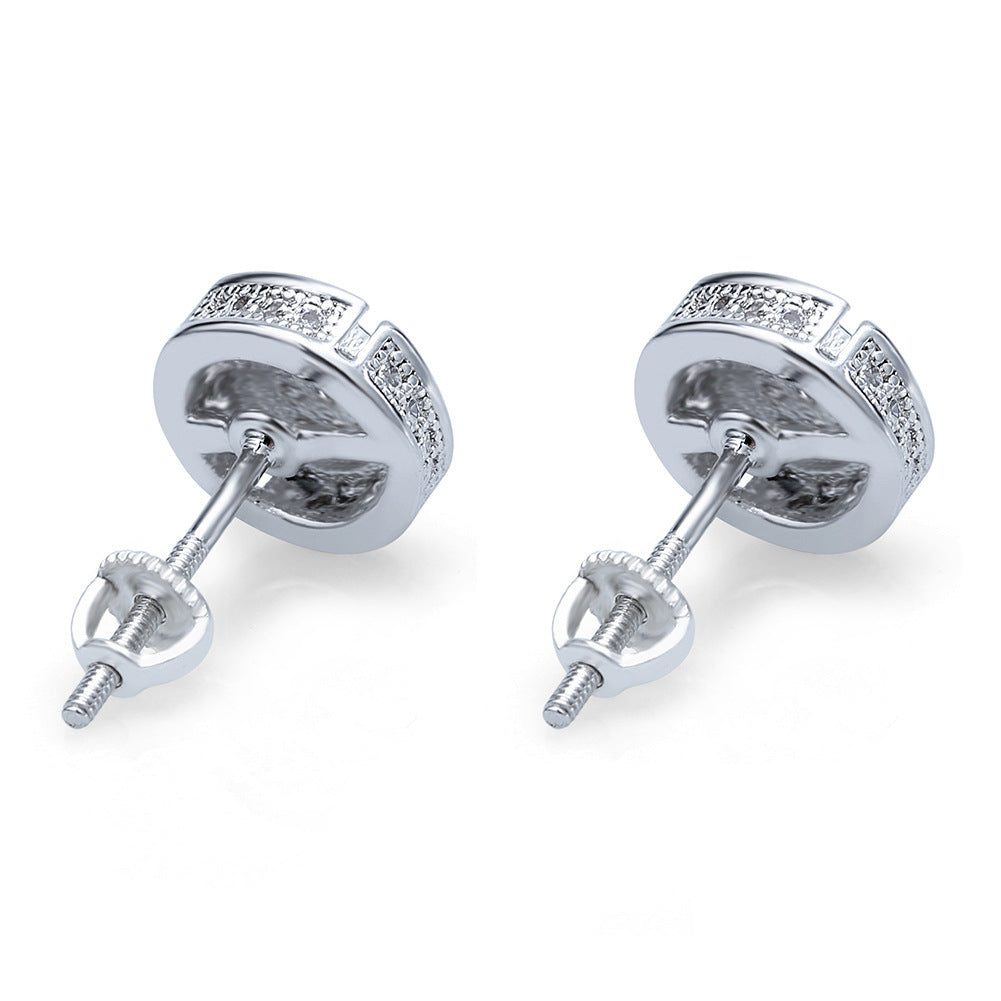 Men's Round Hip Hop Diamond Stud Earrings