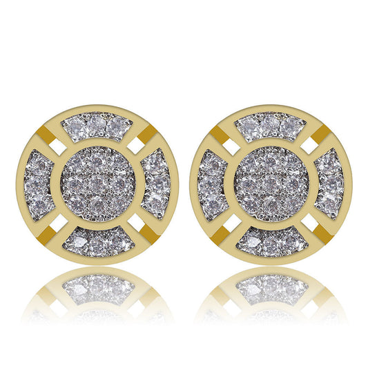 Men's Round Hip Hop Diamond Stud Earrings Gold