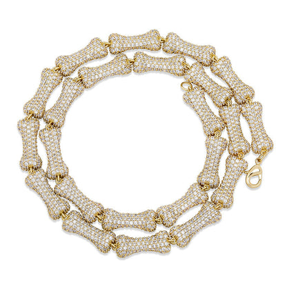 Iced Out Dog Bone Eternity Chain Gold