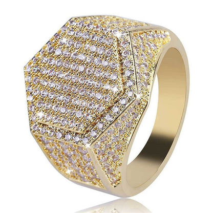 Hexagon CZ Diamond Ring Gold