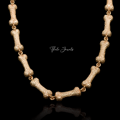 Iced Out Dog Bone Eternity Chain Gold