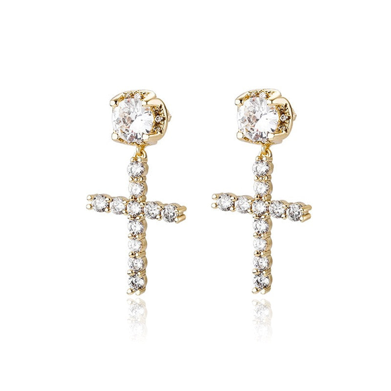 Thelo Jewels Cross Diamond Stud Earrings gold