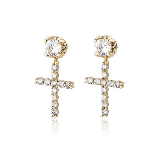 Thelo Jewels Cross Diamond Stud Earrings gold